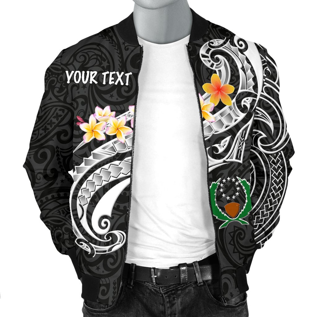 Pohnpei Custom Personalised Men's Bomber Jacket - Pohnpei Seal Polynesian Patterns Plumeria (Black) - Polynesian Pride
