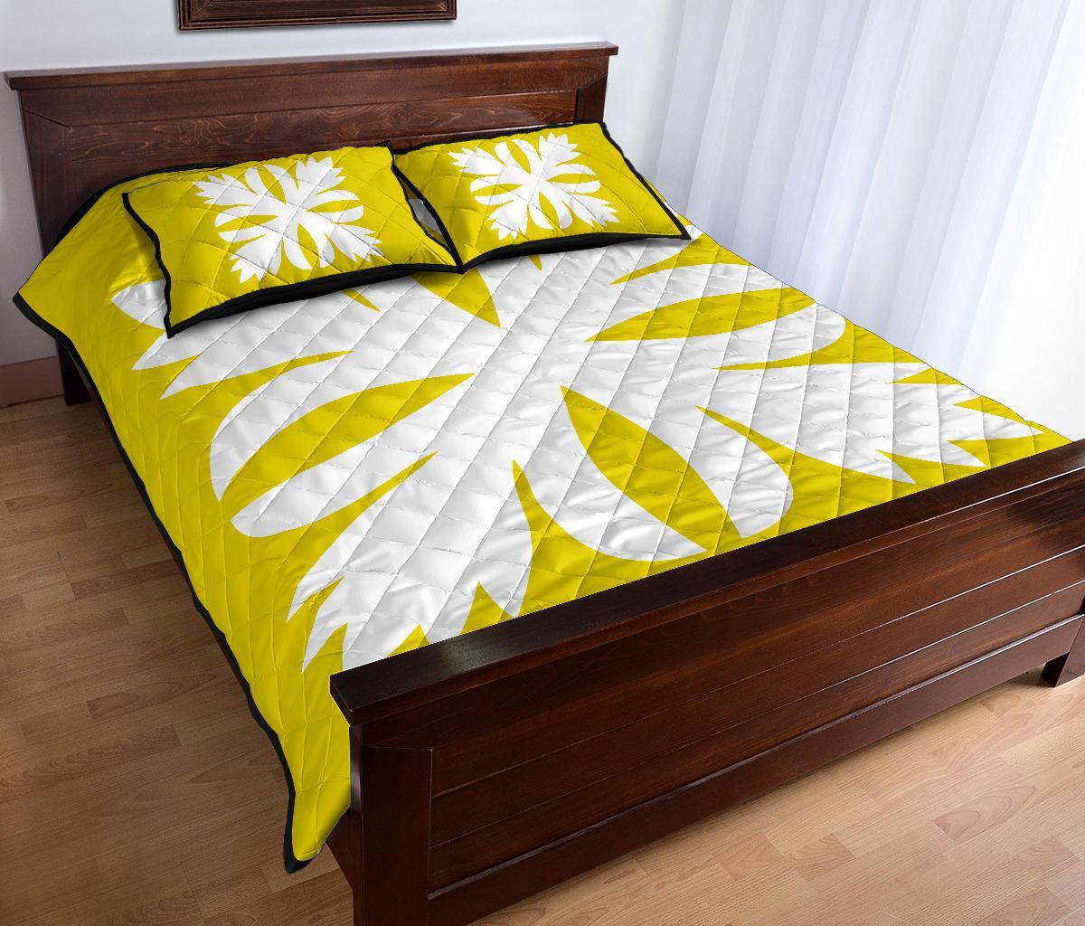 Hawaiian Royal Pattern Quilt Bed Set - Yellow - C3 Style - Polynesian Pride