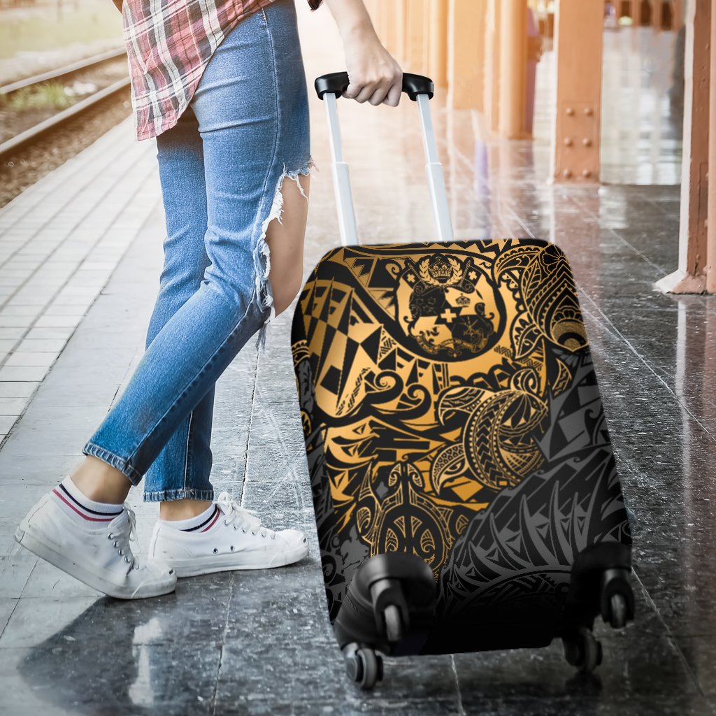 Tonga Polynesian Luggage Covers - Gold Turtle Flowing - Polynesian Pride