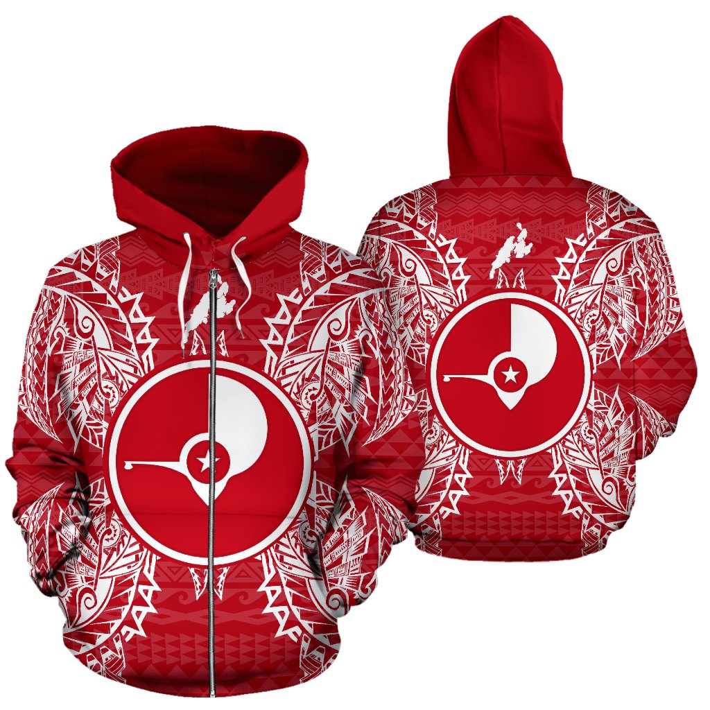 Yap Polynesian All Over Zip up Hoodie Map Red White Unisex Red - Polynesian Pride