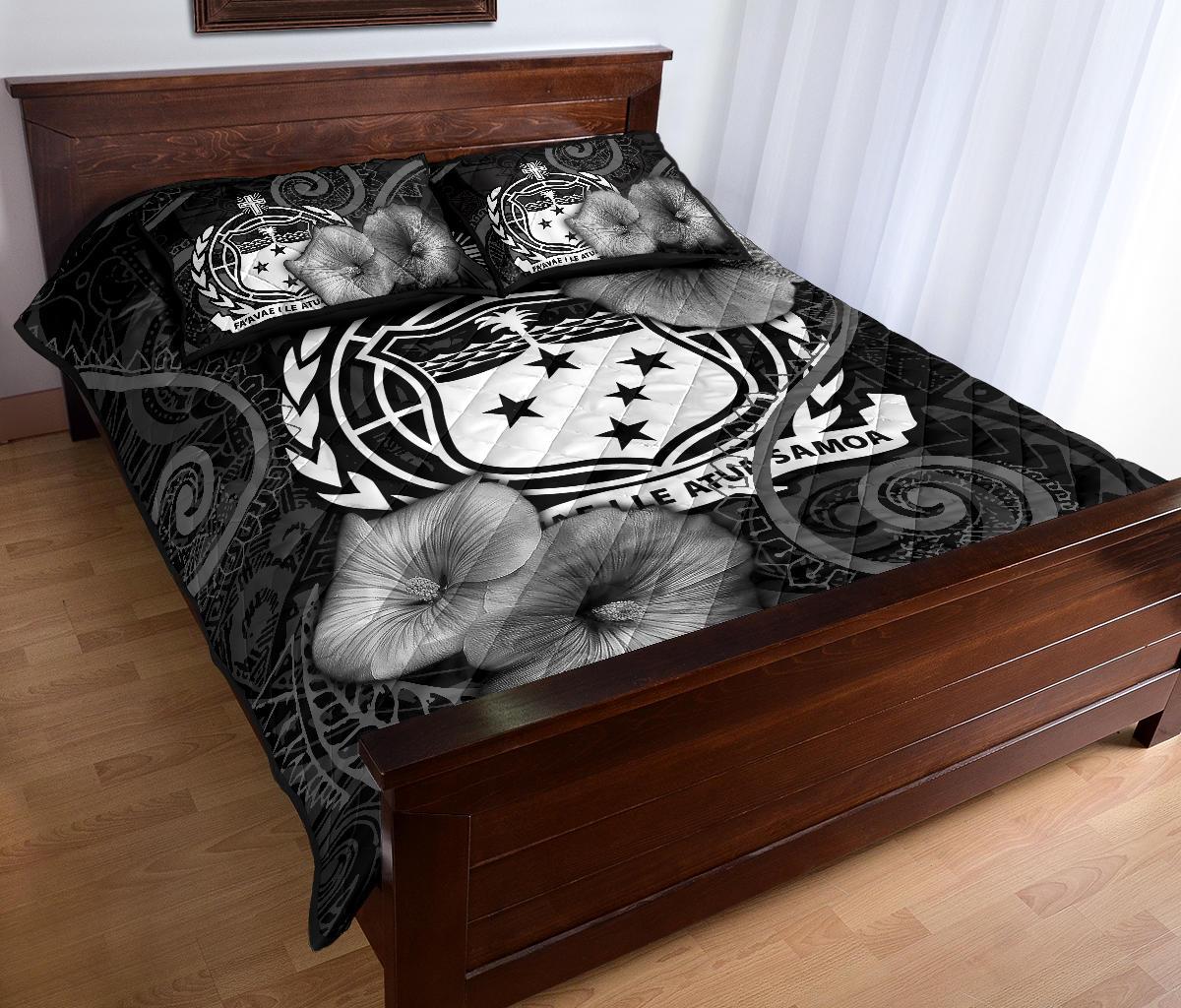 Samoa Polynesian Quilt Bed Set - Samoa Coat Of Arms & Black Hibiscus - Polynesian Pride