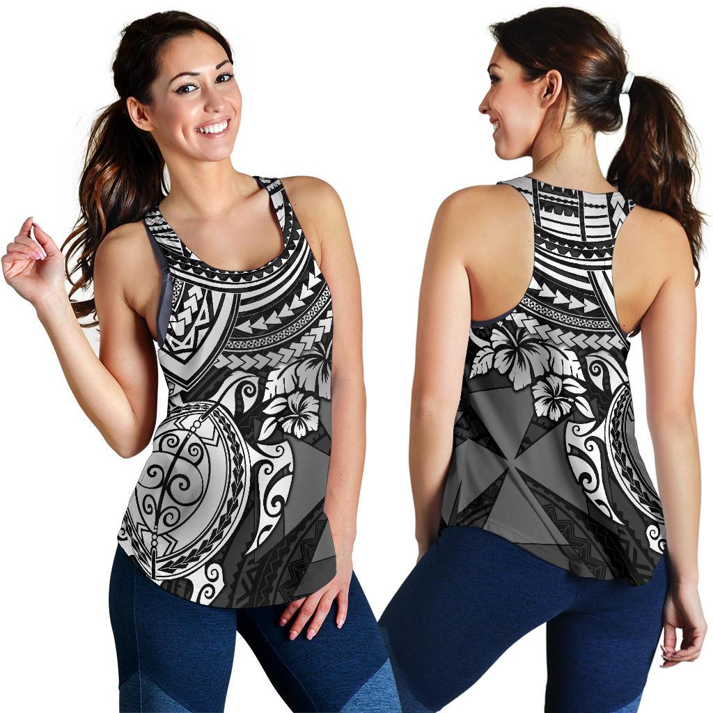 Wallis and Futuna Polynesian Women's Racerback Tank - White Turtle BLACK - Polynesian Pride