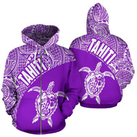 Tahiti Zip up Hoodie Tahiti Turtle Mermaid Polynesian Tattoo Purple Version Unisex Purple - Polynesian Pride
