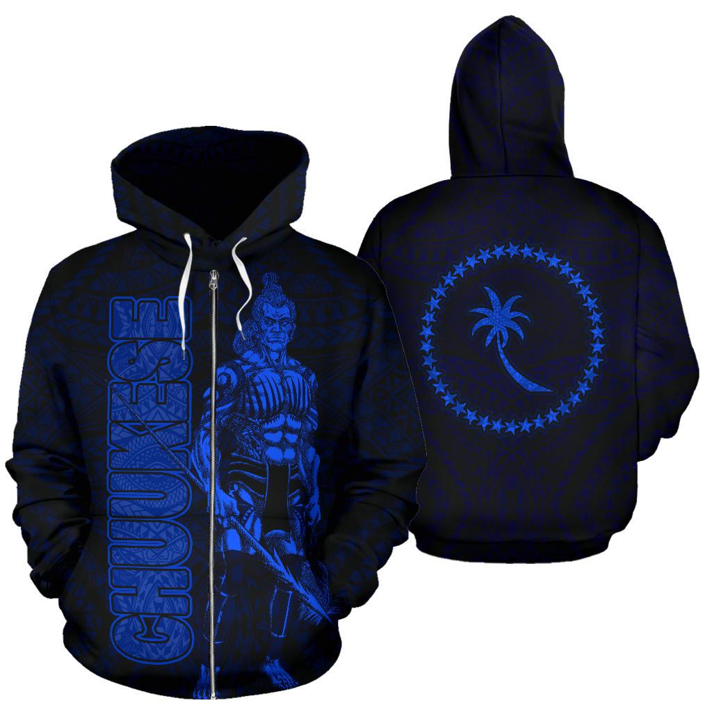 Chuuk Zip up Hoodie Micronesia Chuukese Warrior Blue Unisex Blue - Polynesian Pride