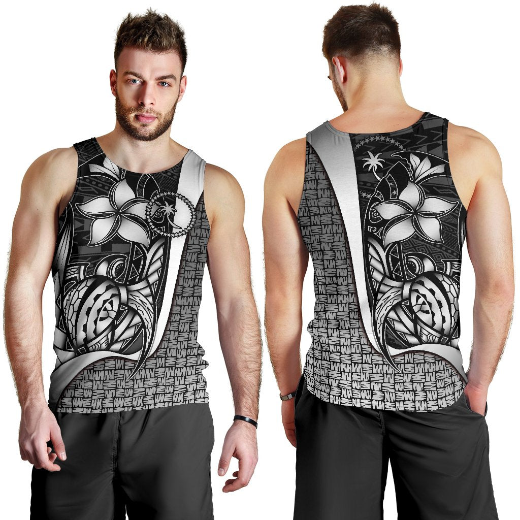 Chuuk Micronesia Men's Tank Top White - Turtle With Hook White - Polynesian Pride