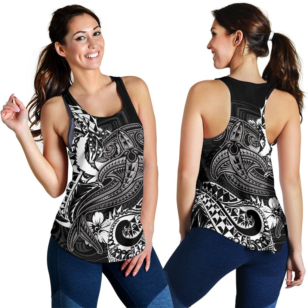 Pohnpei Wome's Racerback Tank - White Shark Polynesian Tattoo White - Polynesian Pride