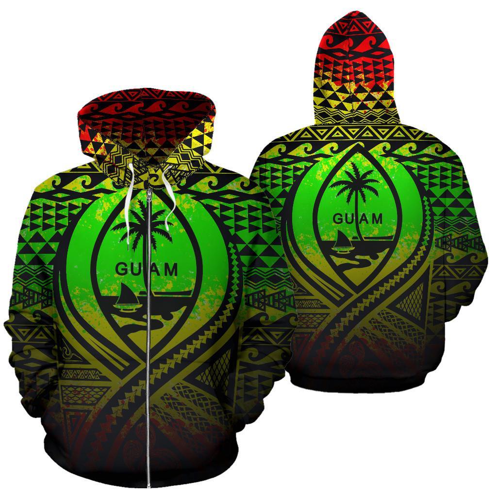 Guam All Over Zip up Hoodie Lift up Reggae Unisex Reggae - Polynesian Pride