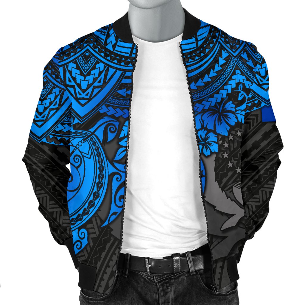 Pohnpei Polynesian Bomber Jacket (Men) - Polynesian Blue Turtle - Polynesian Pride