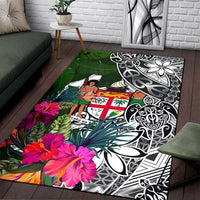 Fiji Area Rug White - Turtle Plumeria Banana Leaf Crest White - Polynesian Pride