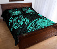 Hawaii Quilt Bed Set - Turtle Polynesian Map Plumeria Turquoise - Polynesian Pride