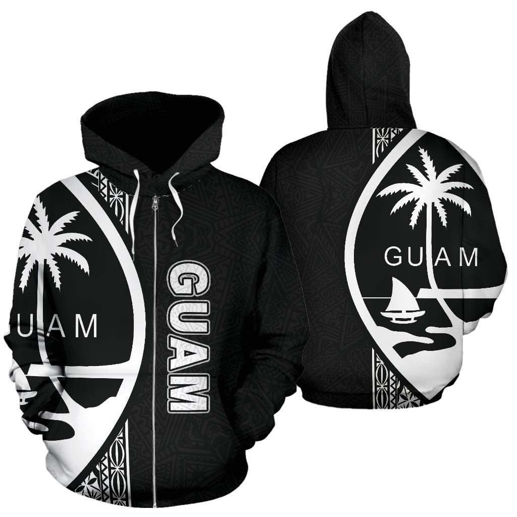 Guam Polynesian Zip up Hoodie White Line Unisex White - Polynesian Pride