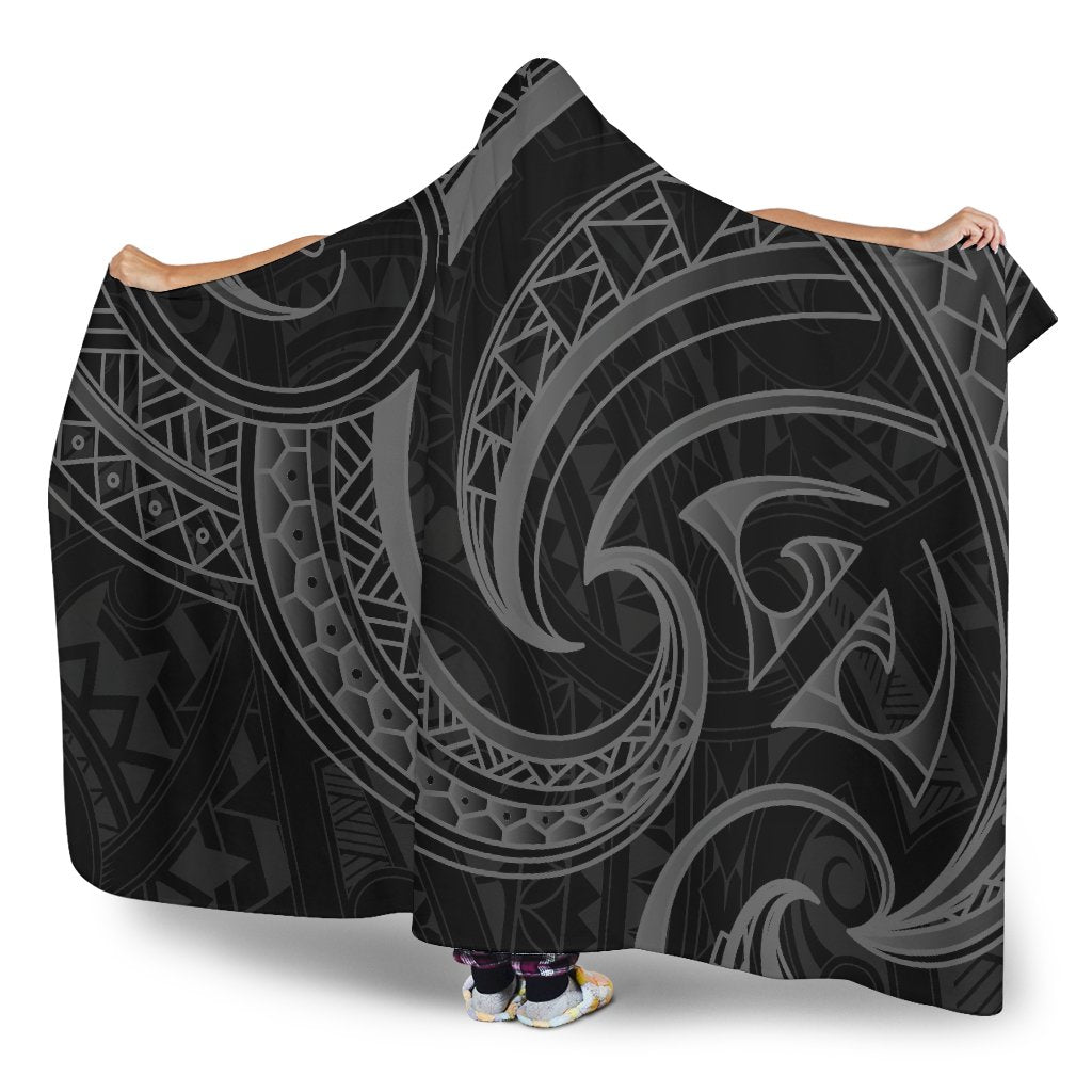 New Zealand Maori Mangopare Hooded Blanket Polynesian - Black - Polynesian Pride