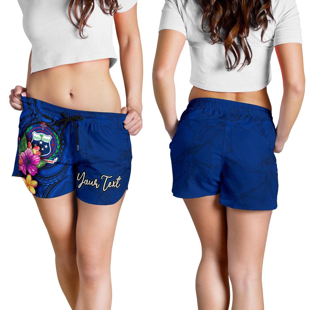 Samoa Polynesian Custom Personalised Women's Short - Floral With Seal Blue - Polynesian Pride