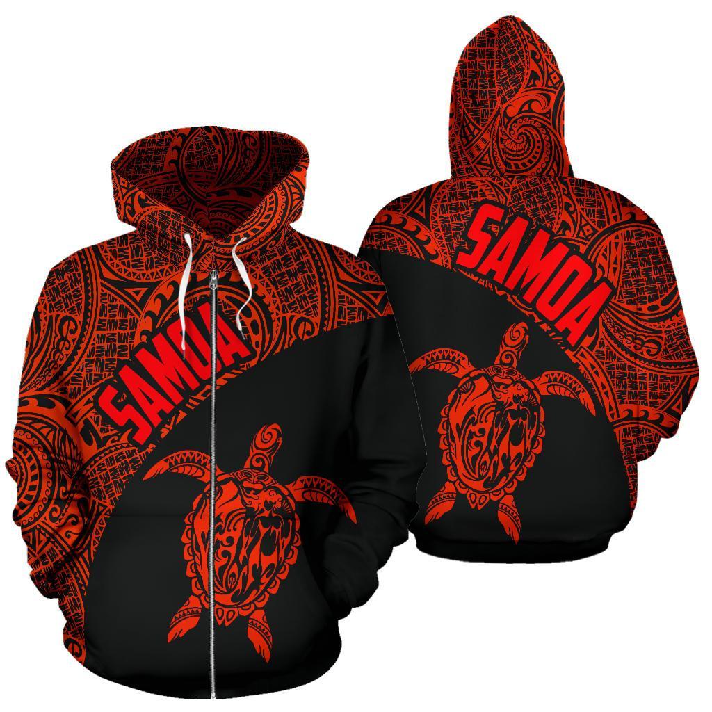 Samoa Zip up Hoodie Samoa Turtle Mermaid Polynesian Tattoo Red Unisex Black - Polynesian Pride