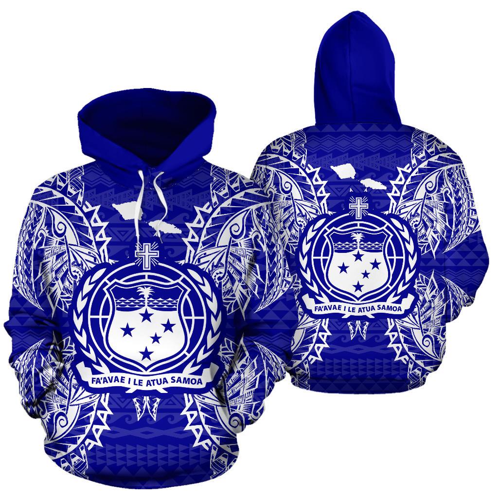 Samoa Polynesian ll Over Hoodie Map Blue Unisex Blue - Polynesian Pride