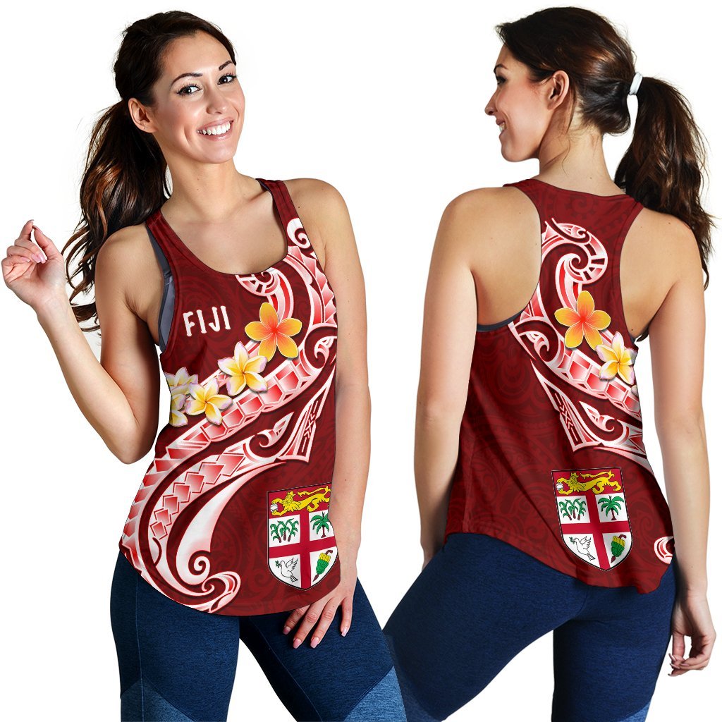 Fiji Women's Racerback Tank - Fiji Seal Polynesian Patterns Plumeria (Red) - Polynesian Pride