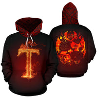 Tonga All Over Hoodie Polynesian Fire Style Unisex Black - Polynesian Pride