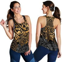Tonga Polynesian Racerback Tank (Women) - Gold Turtle Flowing - Polynesian Pride