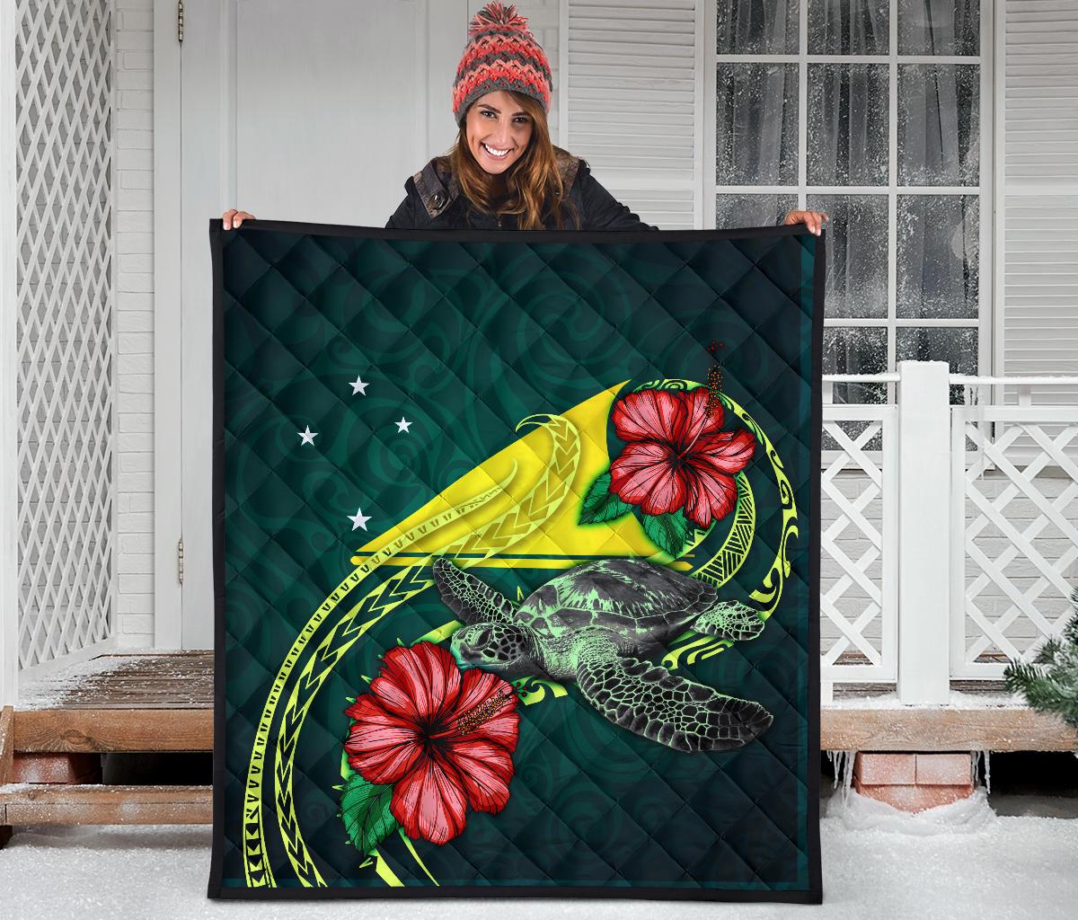Tokelau Polynesian Premium Quilt - Green Turtle Hibiscus - Polynesian Pride