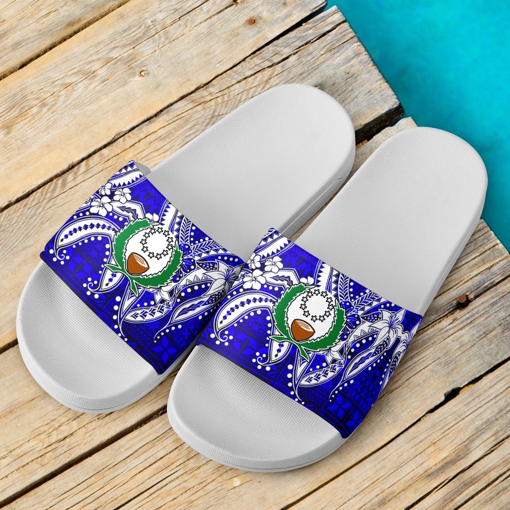 Pohnpei Sandals - Tribal Jungle Pattern Blue White - Polynesian Pride