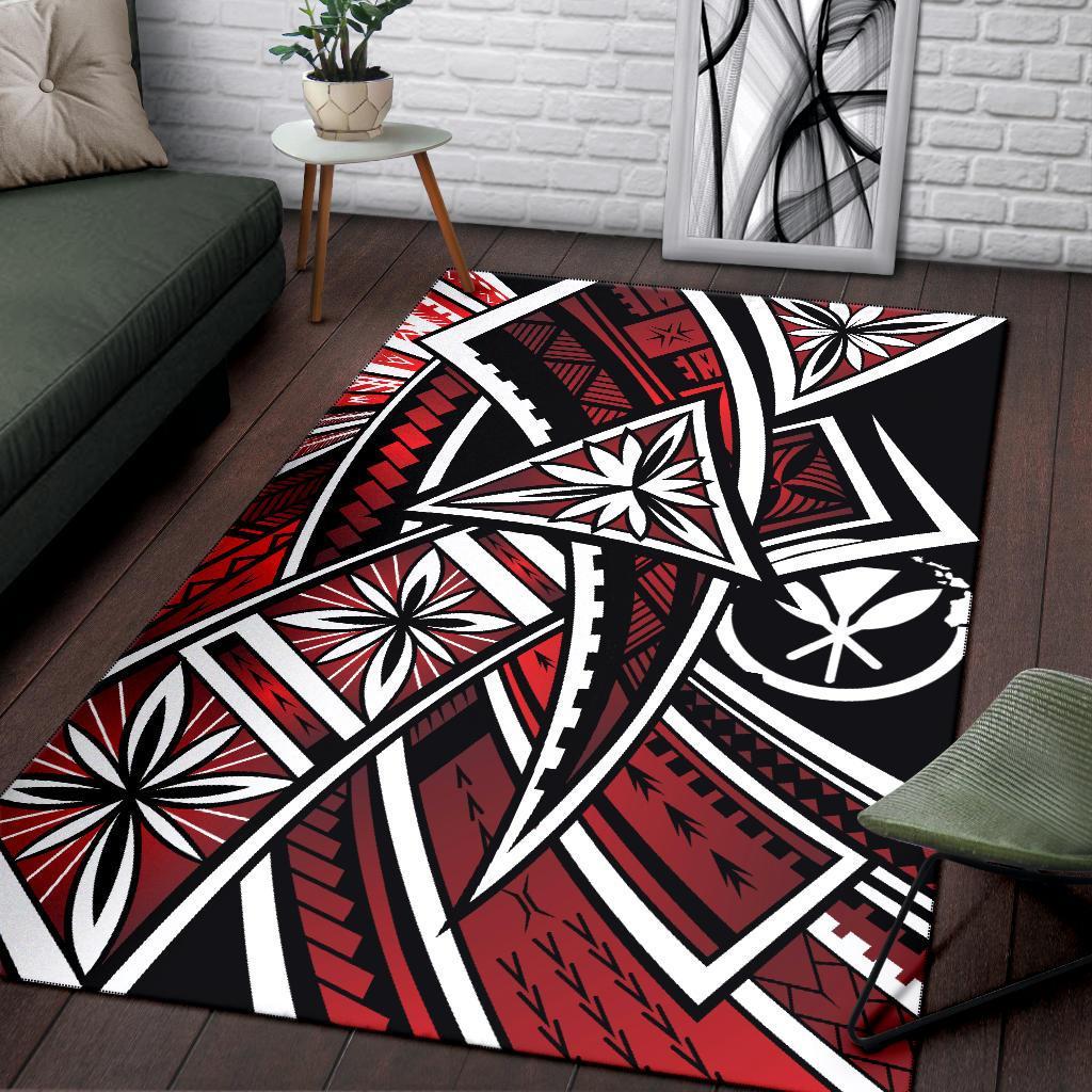 Hawaii Area Rug - Tribal Flower Special Pattern Red Color Red - Polynesian Pride