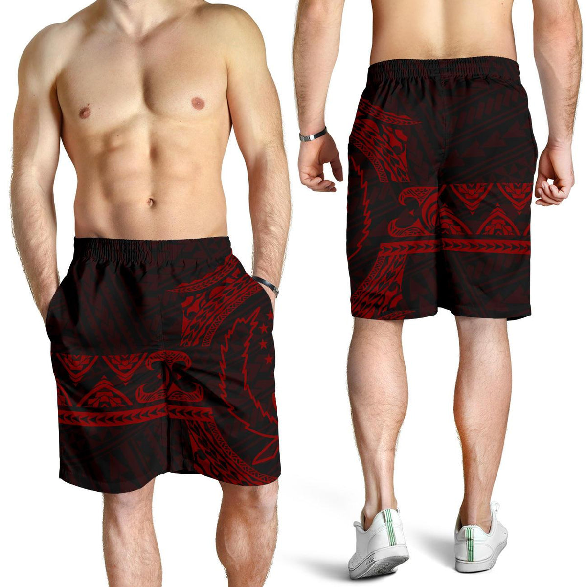 Pohnpei Polynesian All Over Print Men's Short - Red Version - Polynesian Pride