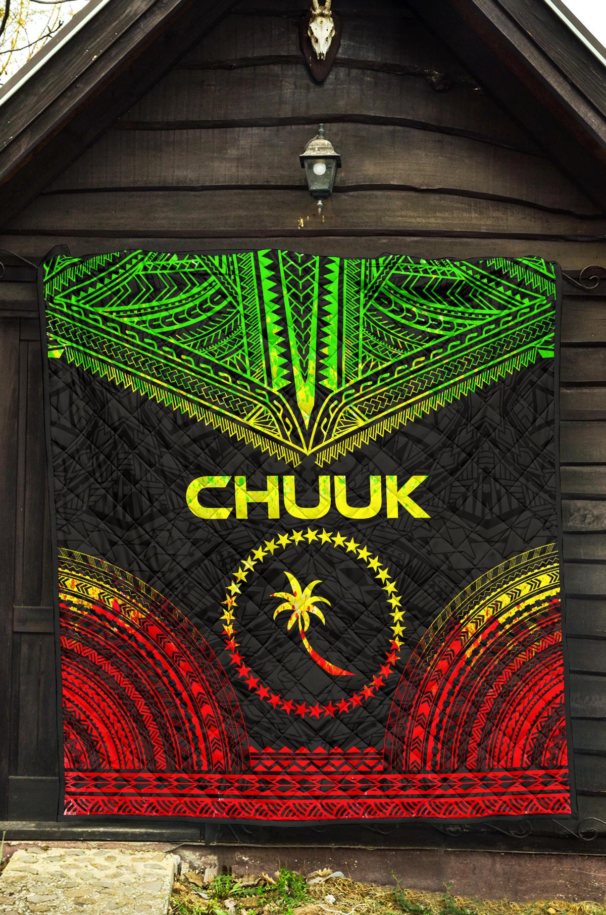 Chuuk Premium Quilt - Chuuk Flag Polynesian Chief Reggae Version - Polynesian Pride