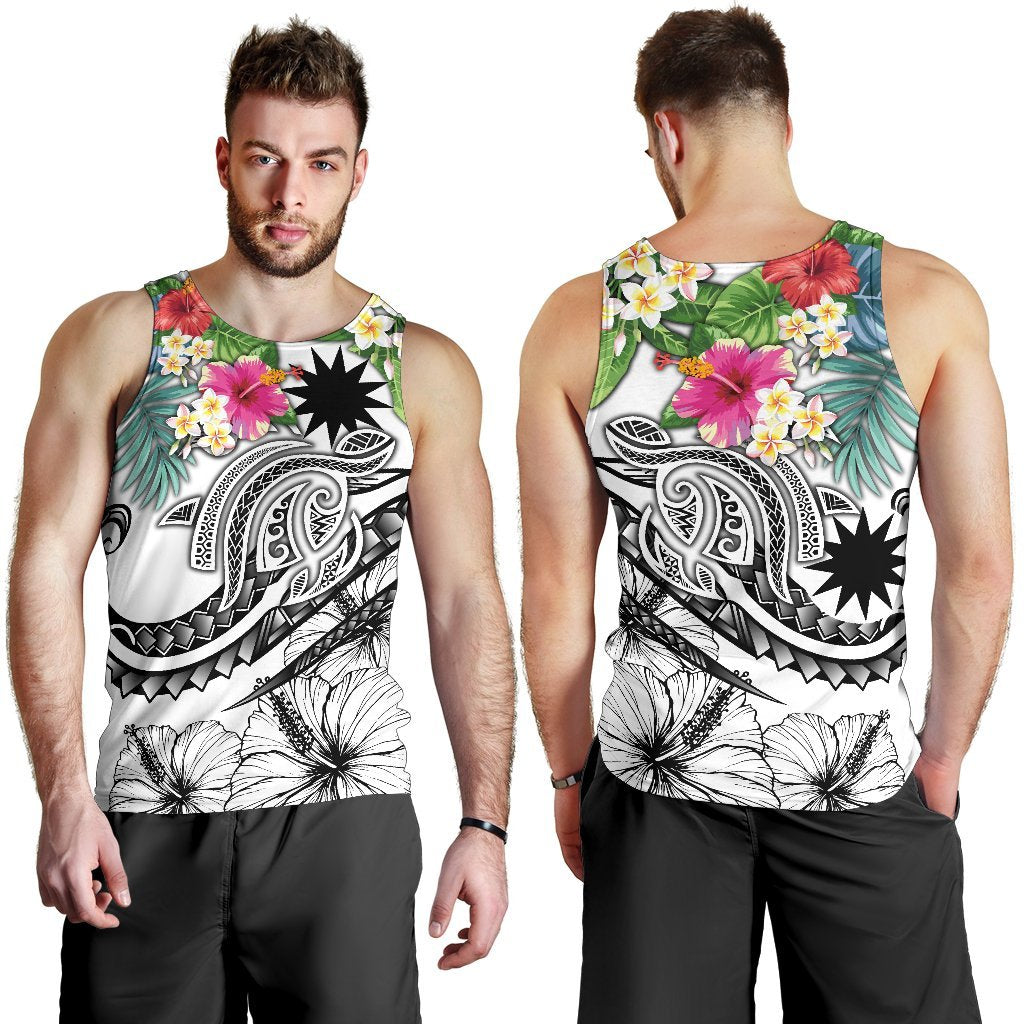 Nauru Polynesian Men's Tank Top - Summer Plumeria (White) - Polynesian Pride