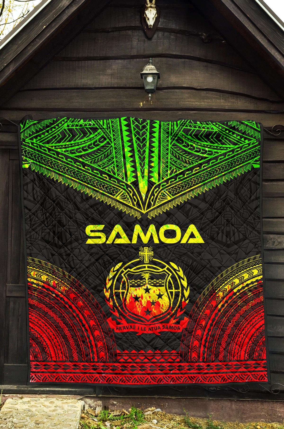 Samoa Premium Quilt - Samoa Coat Of Arms Polynesian Chief Reggae Version - Polynesian Pride