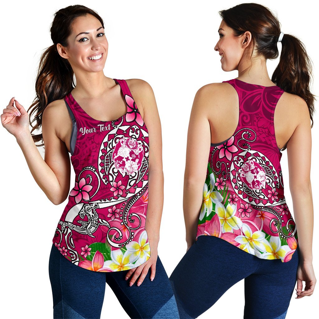 Tonga Custom Personalised Women's Racerback Tank - Turtle Plumeria (Pink) - Polynesian Pride