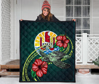 Tahiti Polynesian Premium Quilt - Green Turtle Hibiscus - Polynesian Pride