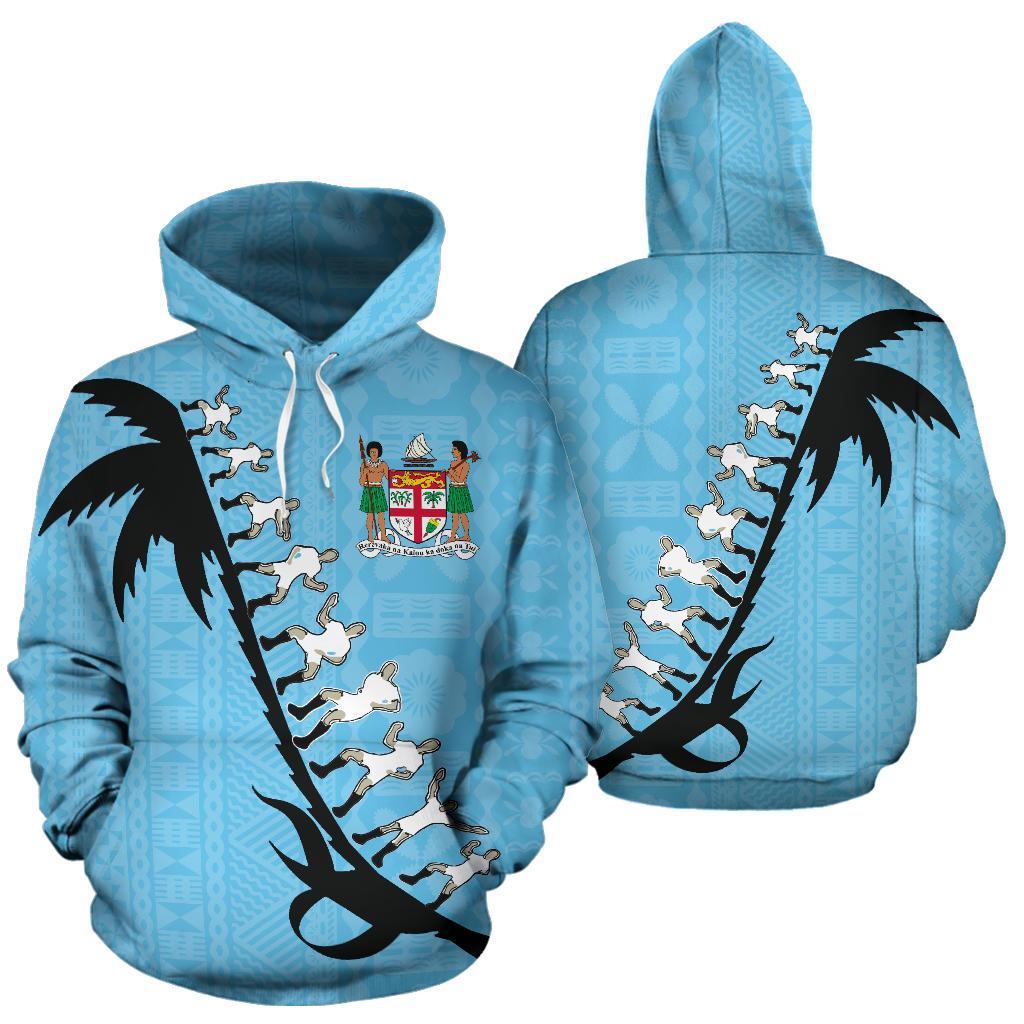 Fiji Tapa Hoodie Fiji Coat of Arms Cibi War Dance Blue Unisex Blue - Polynesian Pride