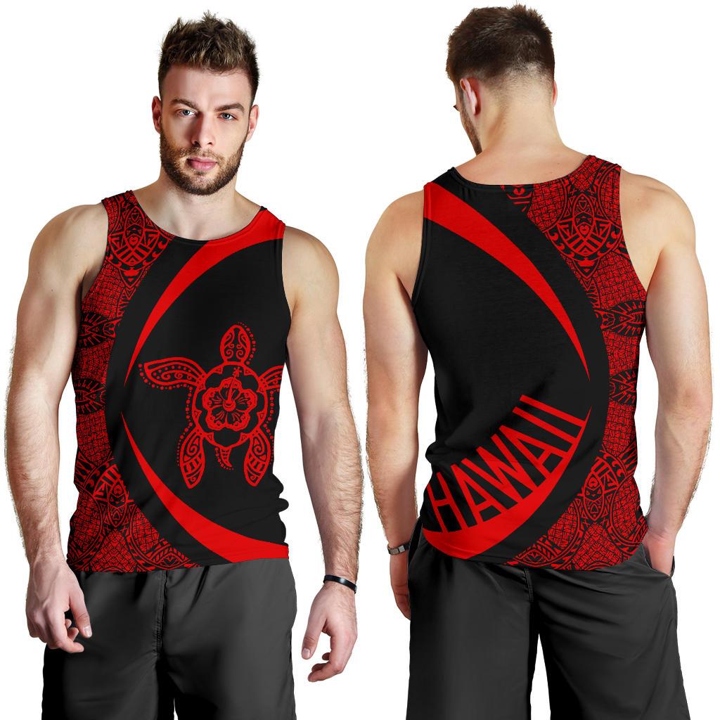 Hawaii Turtle Polynesian Men's Tank Top - Circle Style - Red AH White - Polynesian Pride