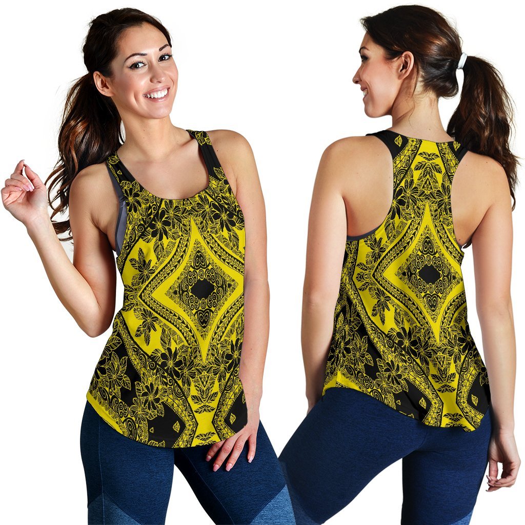 Polynesian Plumeria Mix Yellow Black Women's Racerback Tank Top - Polynesian Pride