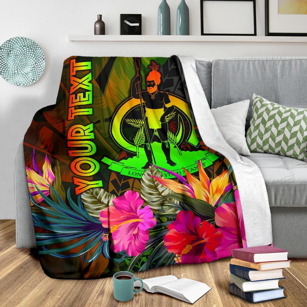 Vanuatu Polynesian Personalised Premium Blanket - Hibiscus and Banana Leaves - Polynesian Pride