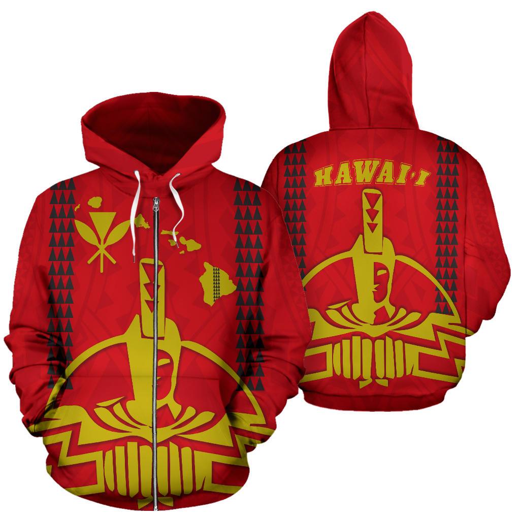 Hawaii King All Over Zip up Hoodie Unisex Red - Polynesian Pride
