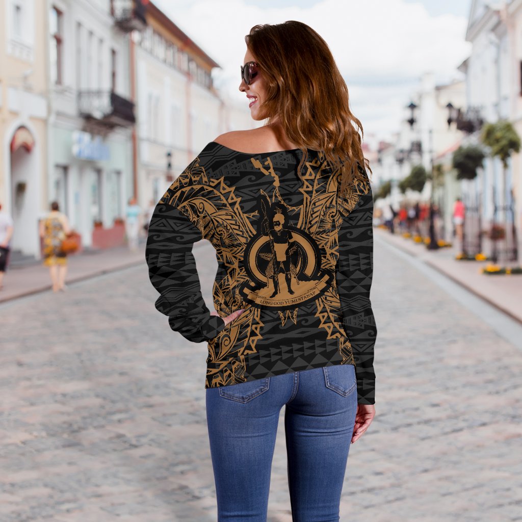 Vanuatu Polynesian Shoulder Sweater Map Gold - Polynesian Pride