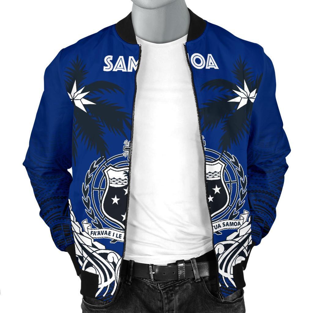 Samoa Polynesian Coconut Men's Bomber Jacket (Blue) - Polynesian Pride