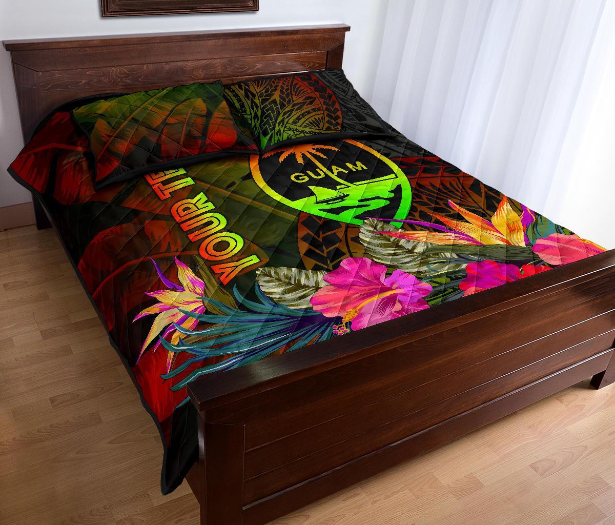 Guam Polynesian Personalised Quilt Bed Set - Hibiscus and Banana Leaves - Polynesian Pride