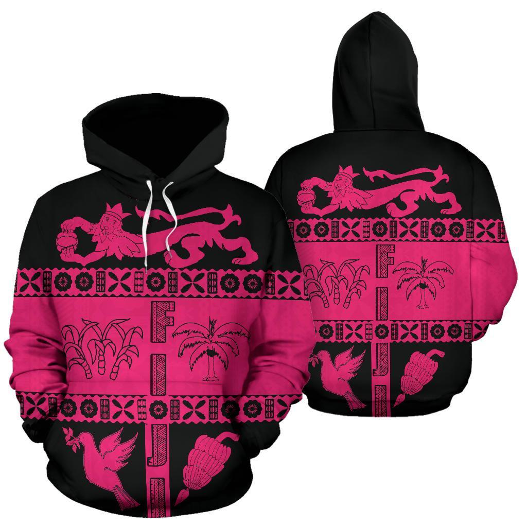 Fiji Tapa Hoodie Fiji Pink Coat of Arms Unisex Pink - Polynesian Pride