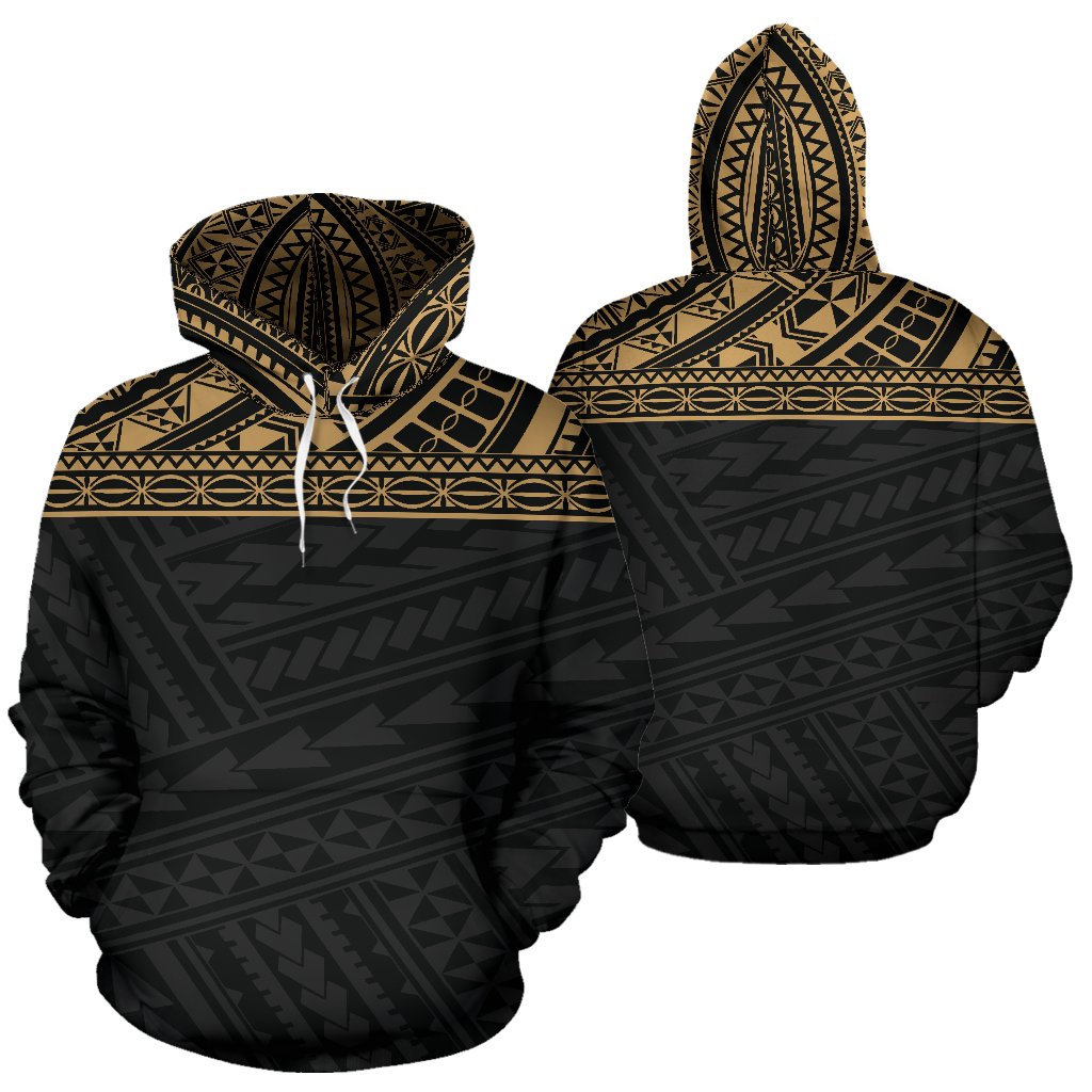 Poly All Over Hoodie Polynesian Gold Black Version Unisex Black - Polynesian Pride