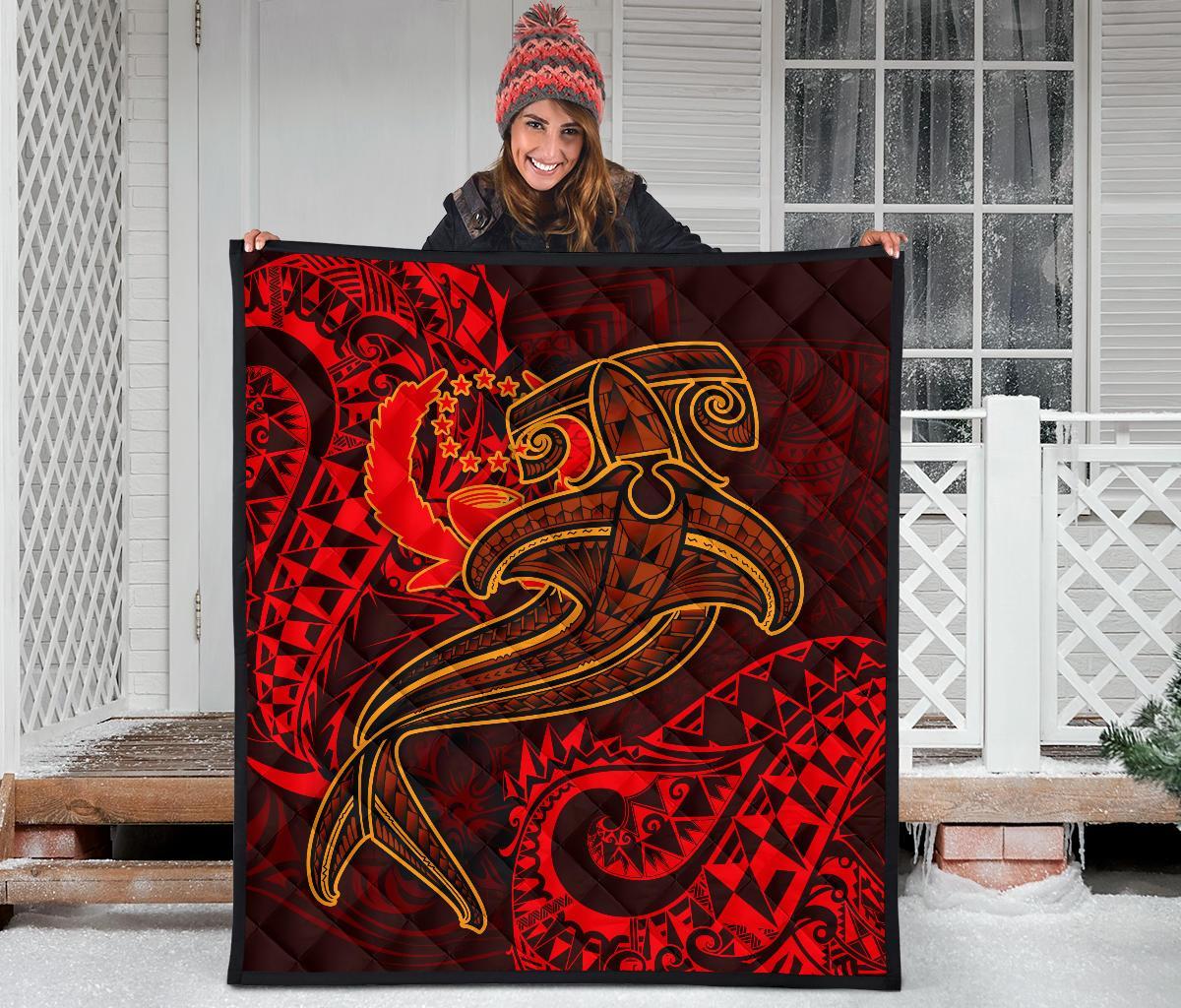 Pohnpei Premium Quilt - Red Shark Polynesian Tattoo - Polynesian Pride