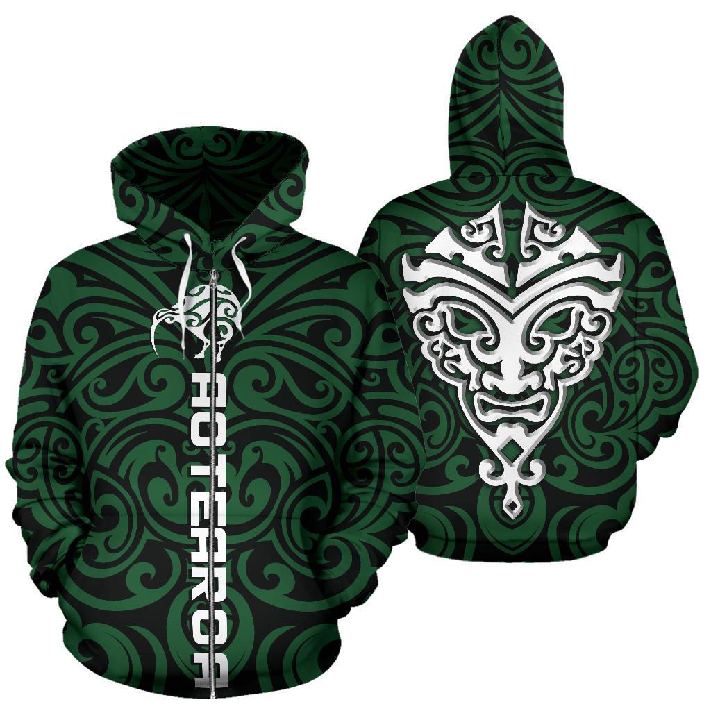 New Zealand Kiwi Zip up Hoodie, Maori Warrior Moko Zipper Hoodie Unisex Black - Polynesian Pride