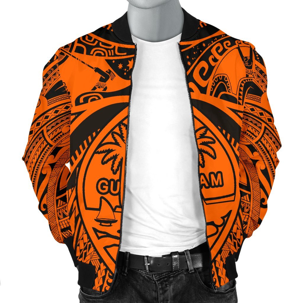 Polynesian Men's Bomber Jackets - Guam Flag, Seal with Maui Moana Tattoo - Polynesian Pride