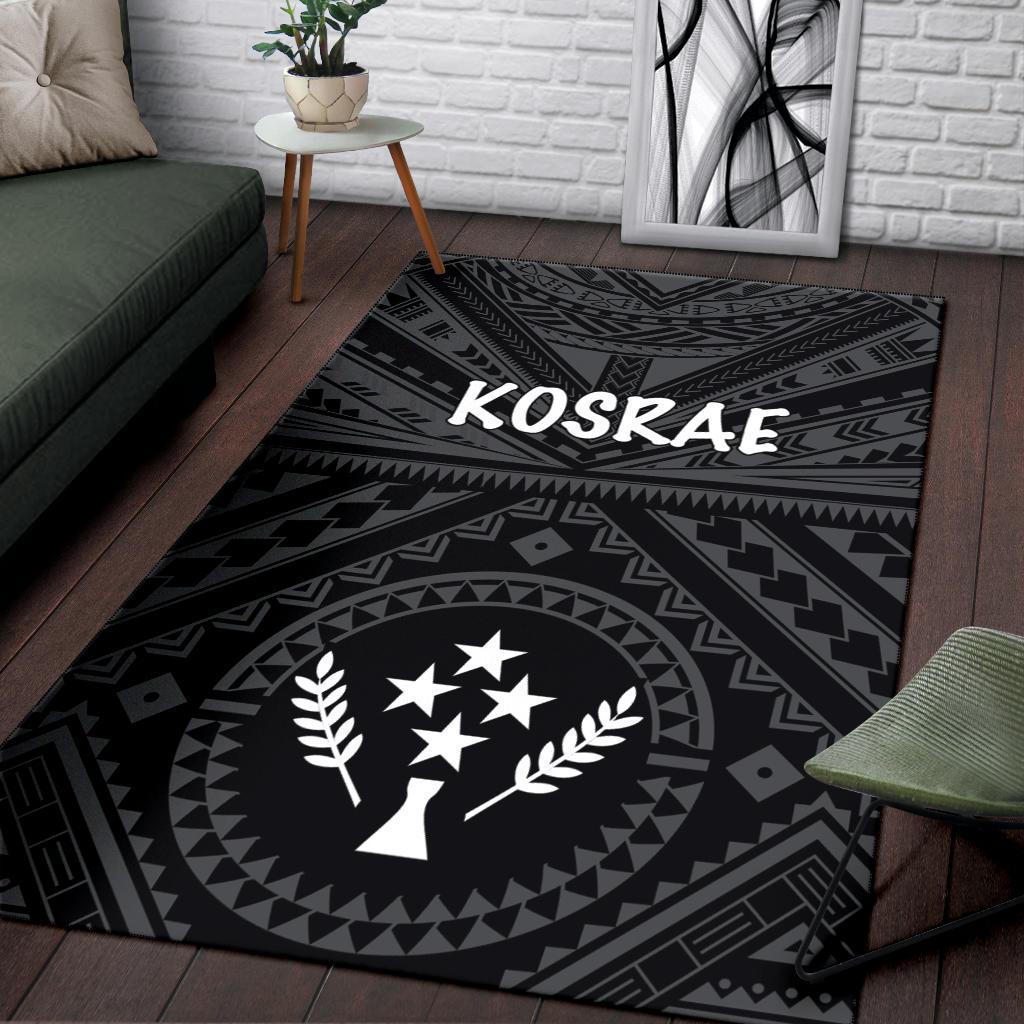 Kosrae Area Rug - Kosrae Flag In Polynesian Tattoo Style (Black) - Polynesian Pride
