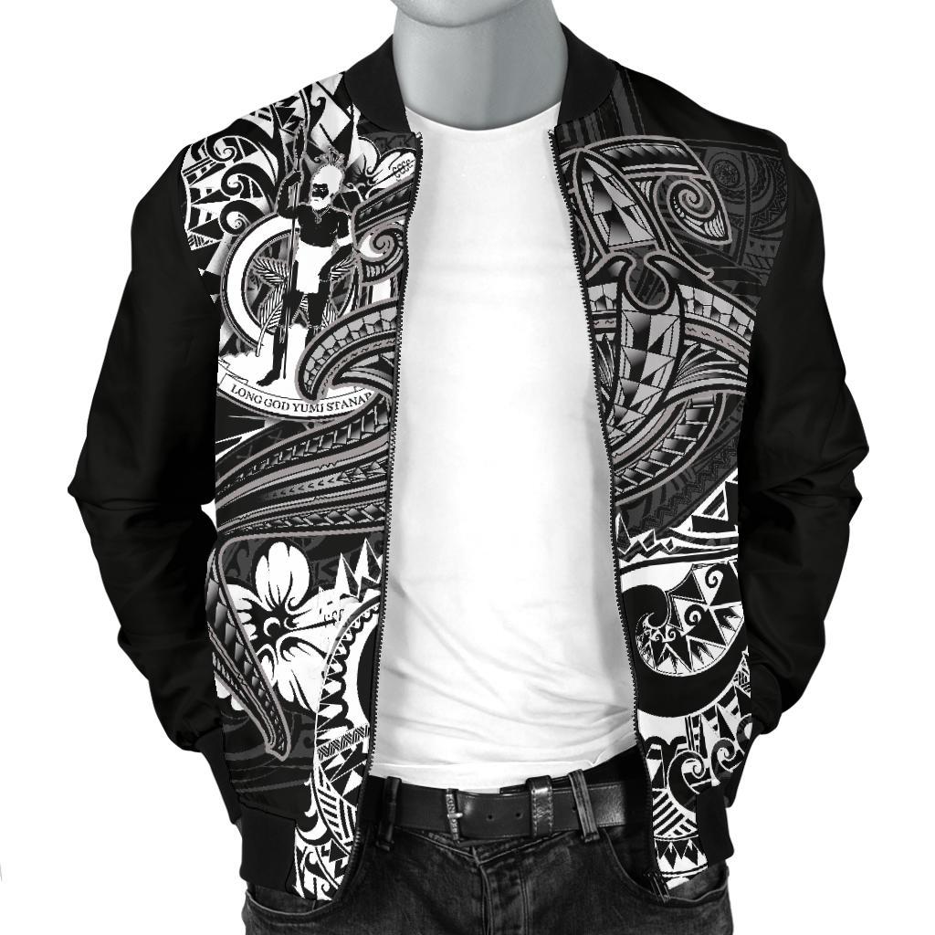 Vanuatu Polynesian Men's Bomber Jacket - White Shark Polynesian Tattoo - Polynesian Pride