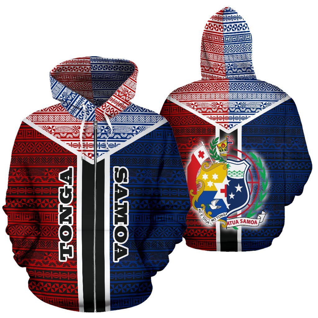 TokoUso Zipper Hoodie Tonga Samoa Coat of Arms Unisex Red & Blue - Polynesian Pride