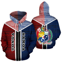 TokoUso Zipper Hoodie Tonga Samoa Coat of Arms Unisex Red & Blue - Polynesian Pride