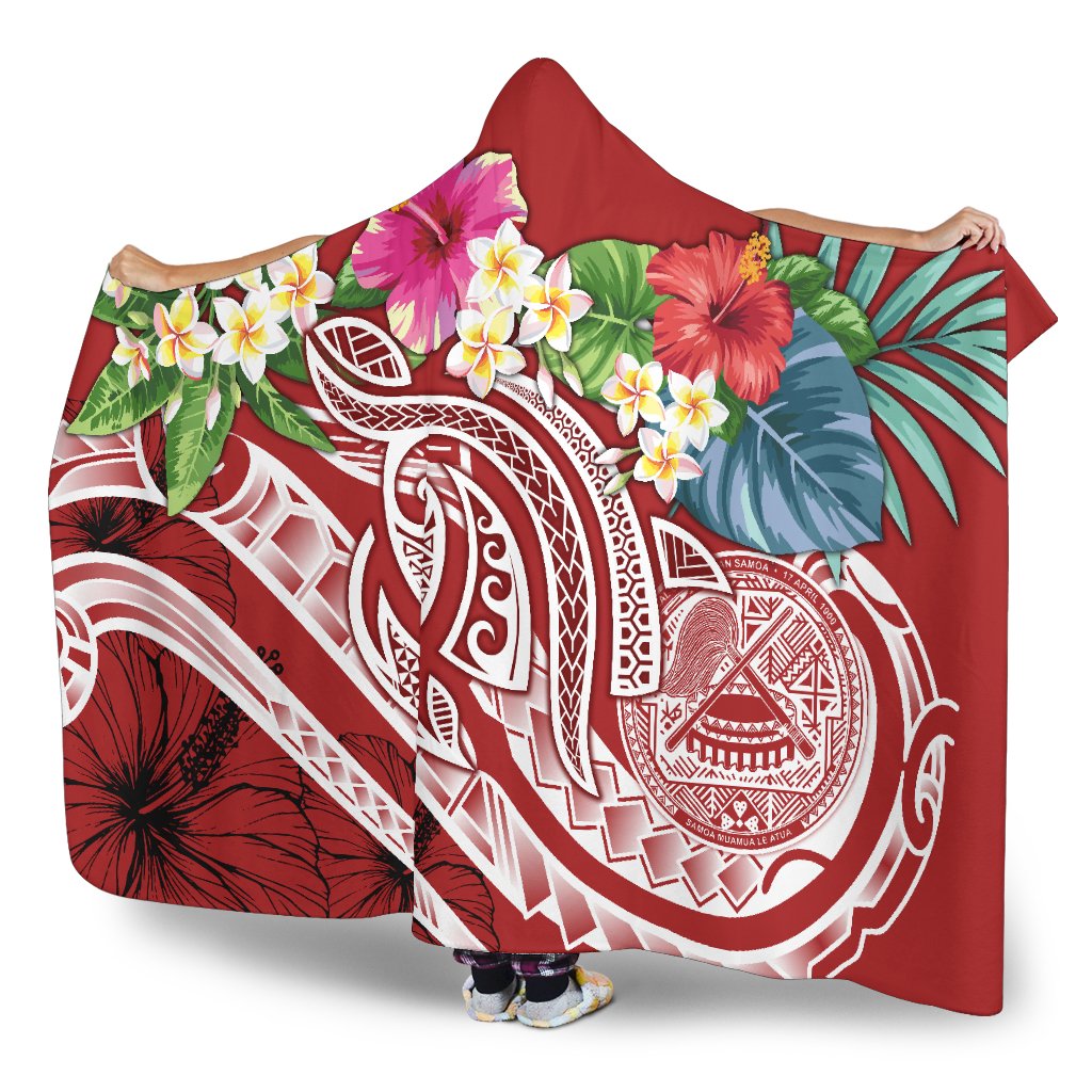 Polynesian American Samoa Hooded Blanket - Summer Plumeria (Red) - Polynesian Pride