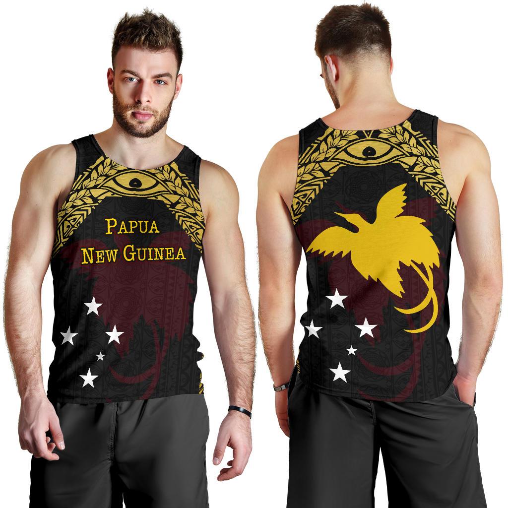 Papua New Guinea Men's Tank Top - Erudite Eye Black - Gold - Polynesian Pride